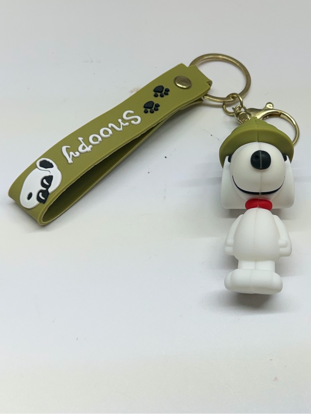 Snoopy Keychain with Olive Green Strap and Character Charm